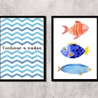 Kit 2 Quadros Peixes Continue A Nadar 33x24cm - Com Vidro Mol
