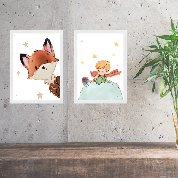 Kit 2 Quadros Pequeno Príncipe E Raposinha - Baby 45x34cm - C