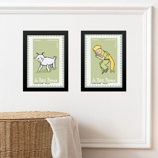 Kit 2 Quadros Pequeno Príncipe Verde- Selos 33x24cm Moldura P