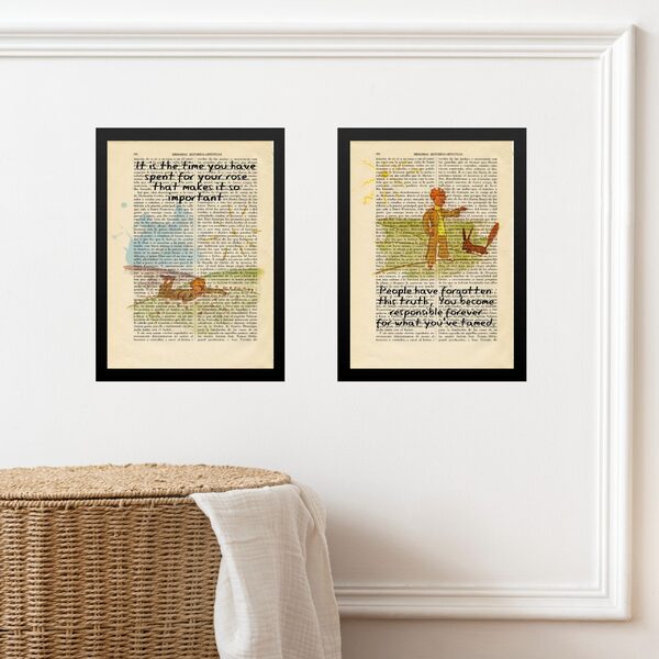 Kit 2 Quadros Pequeno Príncipe Vintage 33x24cm Moldura Branca