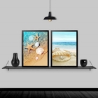 Kit 2 Quadros Pérola Estrela Do Mar Areia 33x24cm - Com Vidro