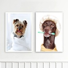 Kit 2 Quadros Pet Shop - Banho 24x18cm - Com Vidro Moldura Pr