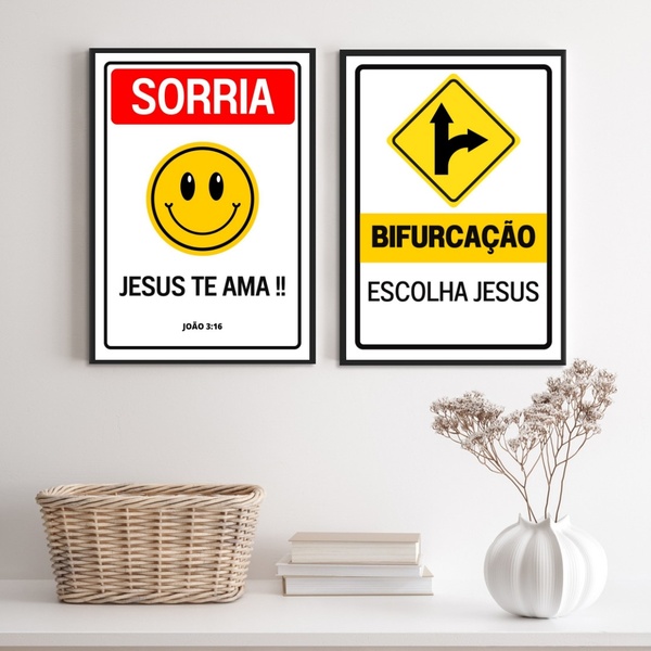 Kit 2 Quadros Placas Cristãs - Jesus 45x34cm Moldura:madeira