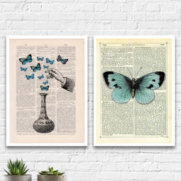 Kit 2 Quadros Poção De Borboletas 45x34cm Moldura:madeira Pre