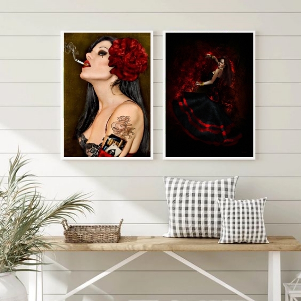 Kit 2 Quadros Pomba Gira Maria Padilha 24x18cm Moldura:madeir