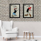 Kit 2 Quadros Popeye E Olívia Palito 33x24cm - Com Vidro Mold