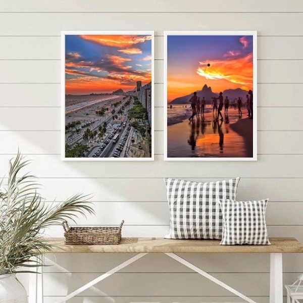 Kit 2 Quadros Por Do Sol Em Copacabana- Rio De Janeiro 33x24c