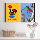 Kit 2 Quadros Portugal- Galo Barcelos E Bandeira 45x34cm - Co