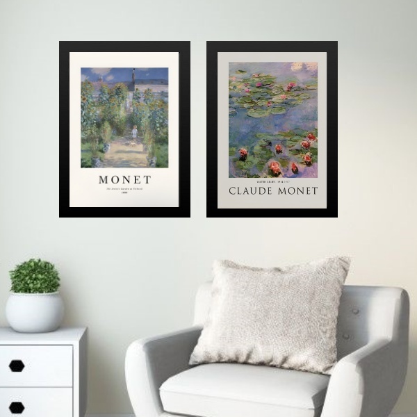 Kit 2 Quadros Posters Arte Claude Monet 24x18cm - Com Vidro M