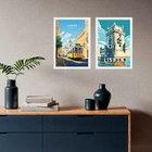 Kit 2 Quadros Posters Lisboa - Portugal 24x18cm Moldura Branca