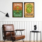 Kit 2 Quadros Posters Tennis Retrô 33x24cm Moldura Preta