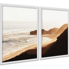 Kit 2 Quadros Praia Areia Degradê Marrom 33x24cm Moldura Bran