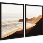 Kit 2 Quadros Praia Areia Degradê Marrom 33x24cm Moldura Bran