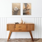 Kit 2 Quadros Praia Bege - Concha E Barco 45x34cm - Com Vidro