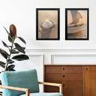 Kit 2 Quadros Praia Bege - Concha E Barco 45x34cm - Com Vidro