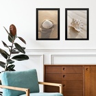 Kit 2 Quadros Praia Bege - Conchas 33x24cm Moldura Branca