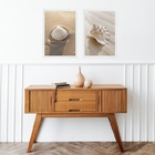 Kit 2 Quadros Praia Bege - Conchas 33x24cm Moldura Preta