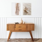 Kit 2 Quadros Praia Bege - Folha E Concha 33x24cm - Com Vidro