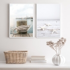 Kit 2 Quadros Praia Branco- Corda E Estrela Do Mar 33x24cm -