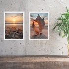 Kit 2 Quadros Praia - Conchas Pérolas Por Do Sol 45x34cm Mold