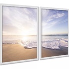 Kit 2 Quadros Praia Mar Complementares 33x24cm - Com Vidro Mo
