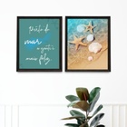 Kit 2 Quadros Praia Mar Felicidade - Conchas 33x24cm Moldura:
