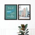 Kit 2 Quadros Praia Mar Felicidade - Surf 33x24cm - Com Vidro