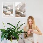 Kit 2 Quadros Praia Neutros - Abstratos 24x18cm - Com Vidro M