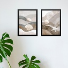 Kit 2 Quadros Praia Neutros - Abstratos 24x18cm - Com Vidro M
