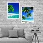 Kit 2 Quadros Praia Paradisíaca 33x24cm Moldura:madeira Preta