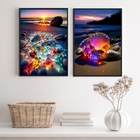 Kit 2 Quadros Praia Pedras Coloridas Iluminadas 33x24cm - Com