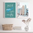 Kit 2 Quadros Praia Pescador Gratidão 33x24cm - Com Vidro Mol