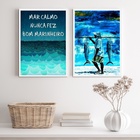 Kit 2 Quadros Praia Pescador Marinheiro 33x24cm Moldura:madei