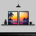 Kit 2 Quadros Praia Por Do Sol 45x34cm - Com Vidro Moldura:ma