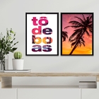 Kit 2 Quadros Praia Zen - Tô De Boas 33x24cm Moldura:madeira