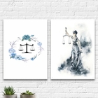 Kit 2 Quadros Profissão Direito 33x24cm Moldura:madeira Branca