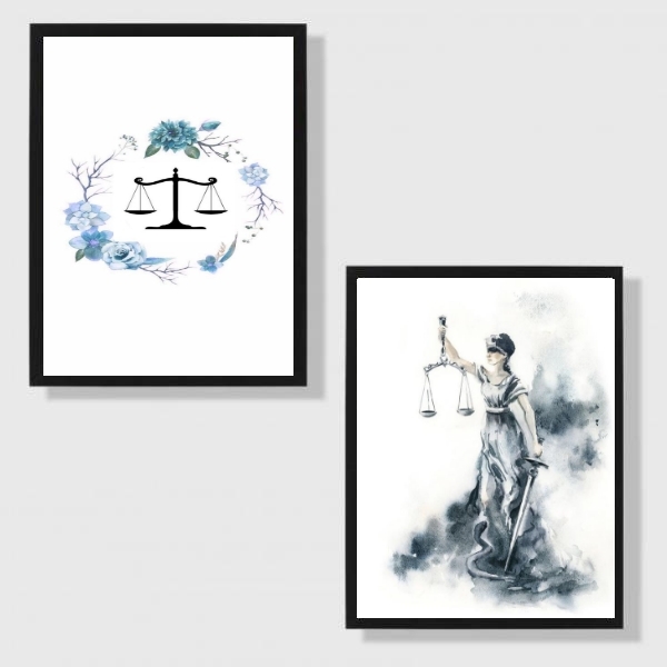 Kit 2 Quadros Profissão Direito 45x34cm Moldura:madeira Preta