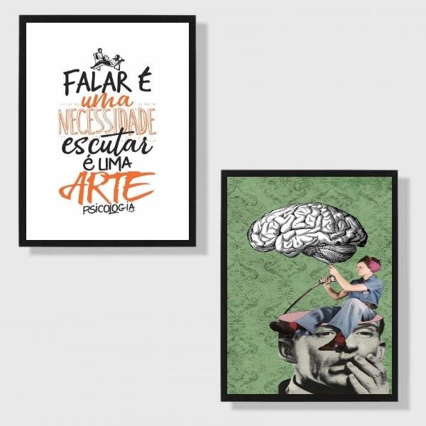 Kit 2 Quadros Psicologia Arte 33x24cm - Com Vidro Moldura:mad