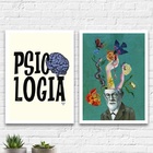 Kit 2 Quadros Psicologia Freud 45x34cm - Com Vidro Moldura:ma