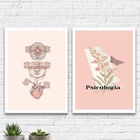 Kit 2 Quadros Psicologia Rosa 24x18cm Moldura:madeira Preta