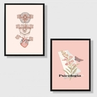 Kit 2 Quadros Psicologia Rosa 45x34cm Moldura:madeira Preta