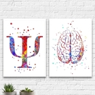 Kit 2 Quadros Psicologia Símbolo Aquarela 45x34cm Moldura:mad