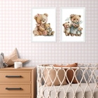 Kit 2 Quadros Quarto Bebê Ursinha Vintage 33x24cm Moldura:mad