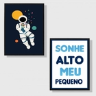 Kit 2 Quadros Quarto Criança Astronauta 24x18cm Moldura:madei