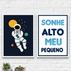 Kit 2 Quadros Quarto Criança Astronauta 45x34cm Moldura:madei