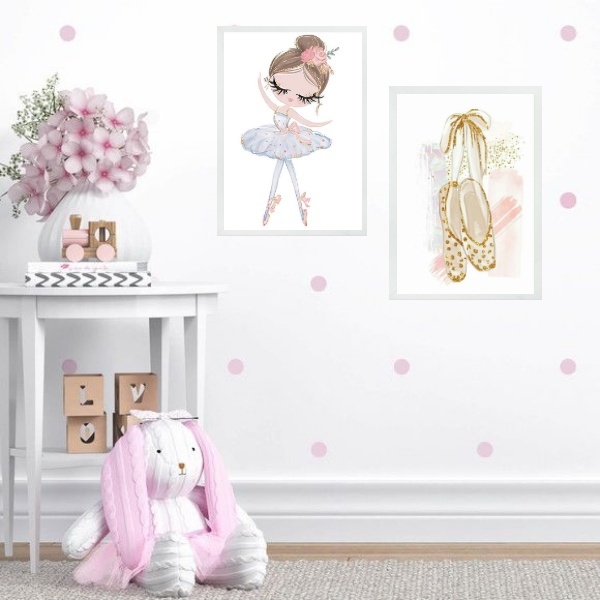 Kit 2 Quadros Quarto De Menina Tema Balé 45x34cm - Com Vidro