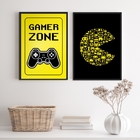 Kit 2 Quadros Quarto Gamer Preto E amarelo 33x24cm - Com Vidr