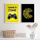 Kit 2 Quadros Quarto Gamer Preto E amarelo 45x34cm Moldura:ma