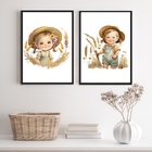 Kit 2 Quadros Quarto Infantil- Menina Fazendinha 33x24cm - Co