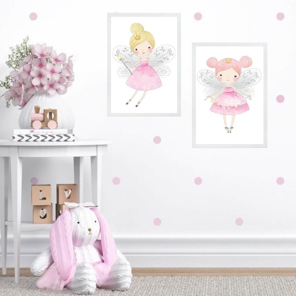 Kit 2 Quadros Quarto Infantil Menina - Fadinhas 24x18cm - Com